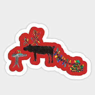 Funny Reindeer Christmas Drawing Sticker